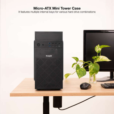 Tooq Micro-ATX/Mini-ITX Mini Tower Case - Supported 3.5", 2.5" Drive - USB3.0, 2.0, Card Reader - 120mm Fan Included